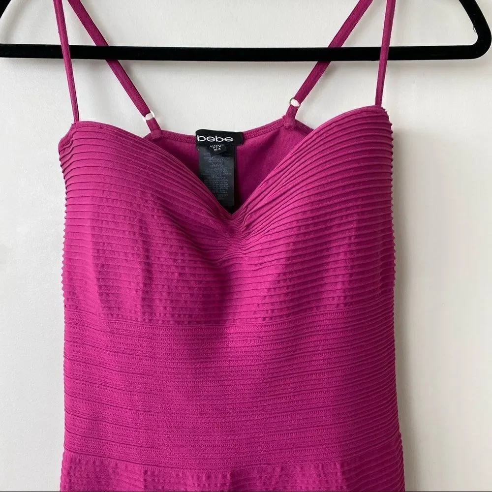 Bebe-Ribbed Deep Raspberry Party Mini Bodycon Dress (Medium/Large) - Picture 5 of 10